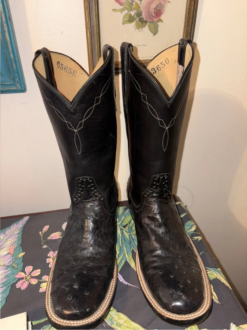 Vintage Rios Of Mercedes + HARRIS Women's Size 6.5 black Quill Ostrich Leather